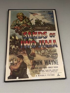 Vintage 'Sands of Iwo Jima' Framed Movie Poster - Red, Blue, Green